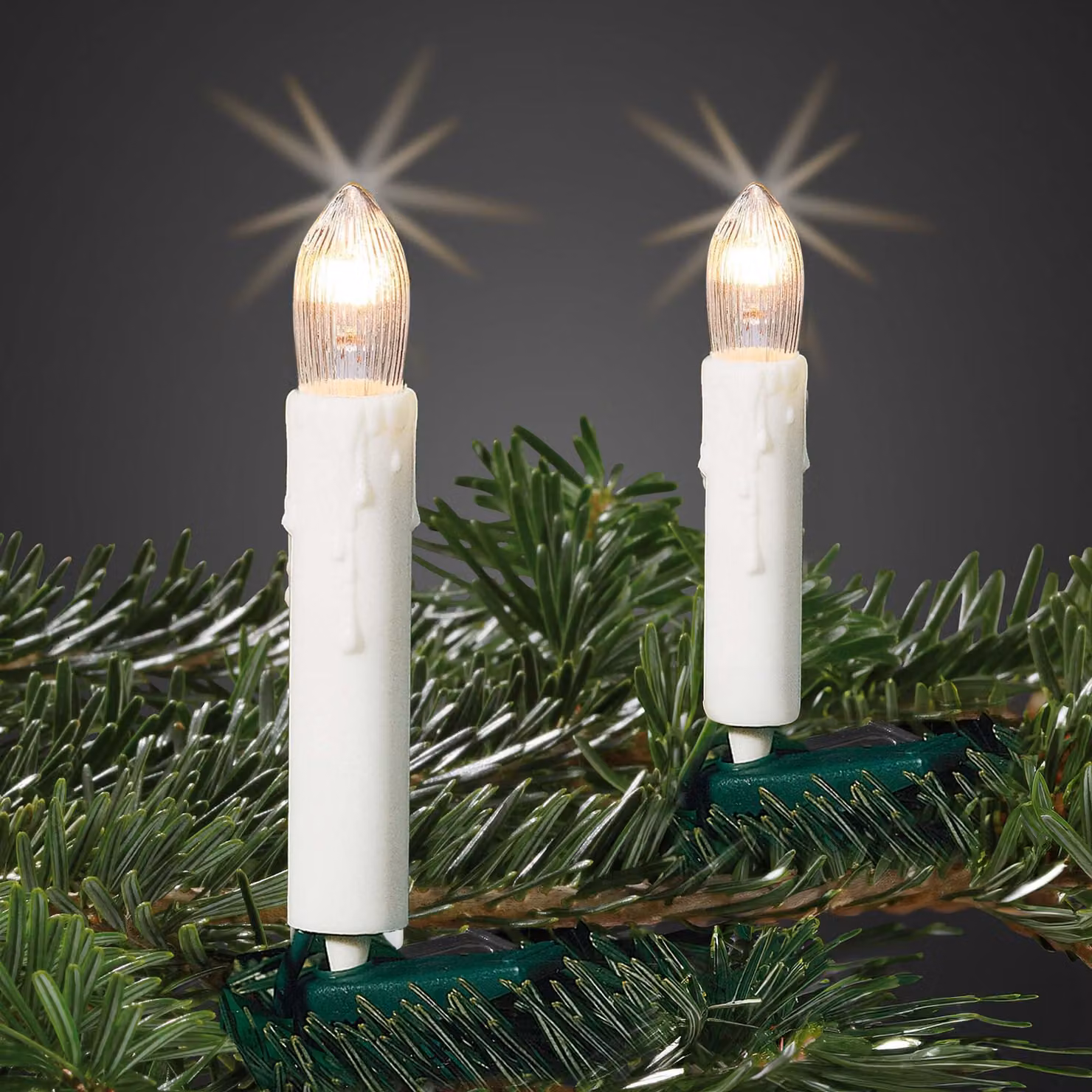 Catena luminosa per albero di Natale, 30 candele bianche con gocce di cera, 11,60 metri, cavo verde