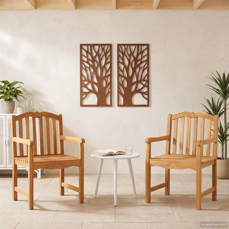 Set di 2 sedie a conchiglia vidaXL in legno di teak intagliato a mano, colore beige e marrone