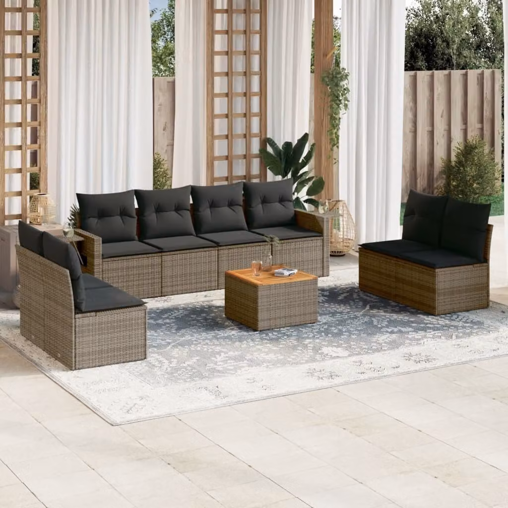 Maison Exclusive - Set Divano da Giardino 9 pz con Cuscini Grigio in Polyrattan