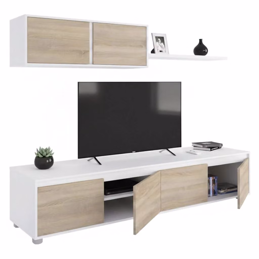 Parete Attrezzata per Soggiorno Amir DMORA Bianco e Marrone L: 200 cm, P: 41 cm, H: 43 cm – 2