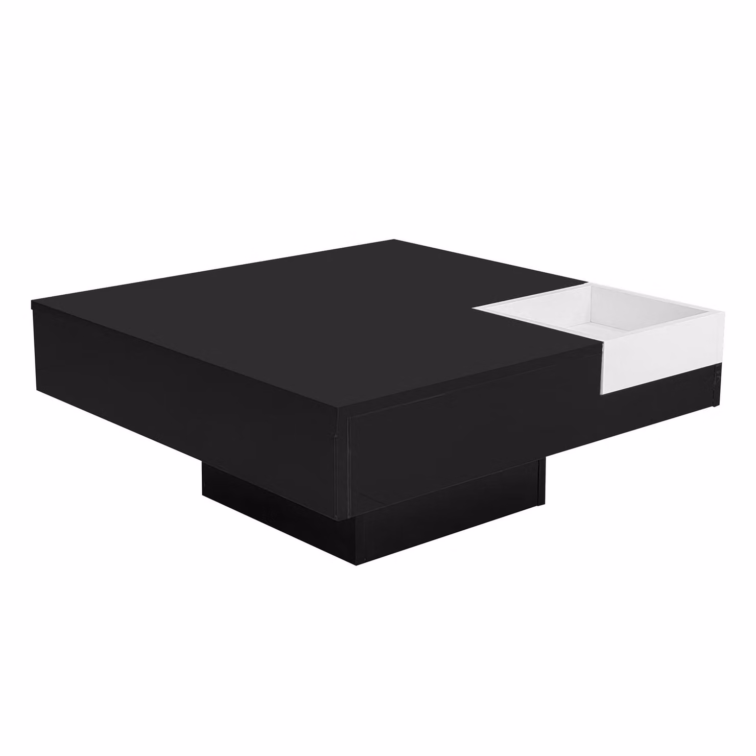 Tavolino da salotto moderno GL Store nero lucido con scatola portaoggetti rimovibile ed effetto luce LED L/P/H: 72 x 72 x 30 cm – 2