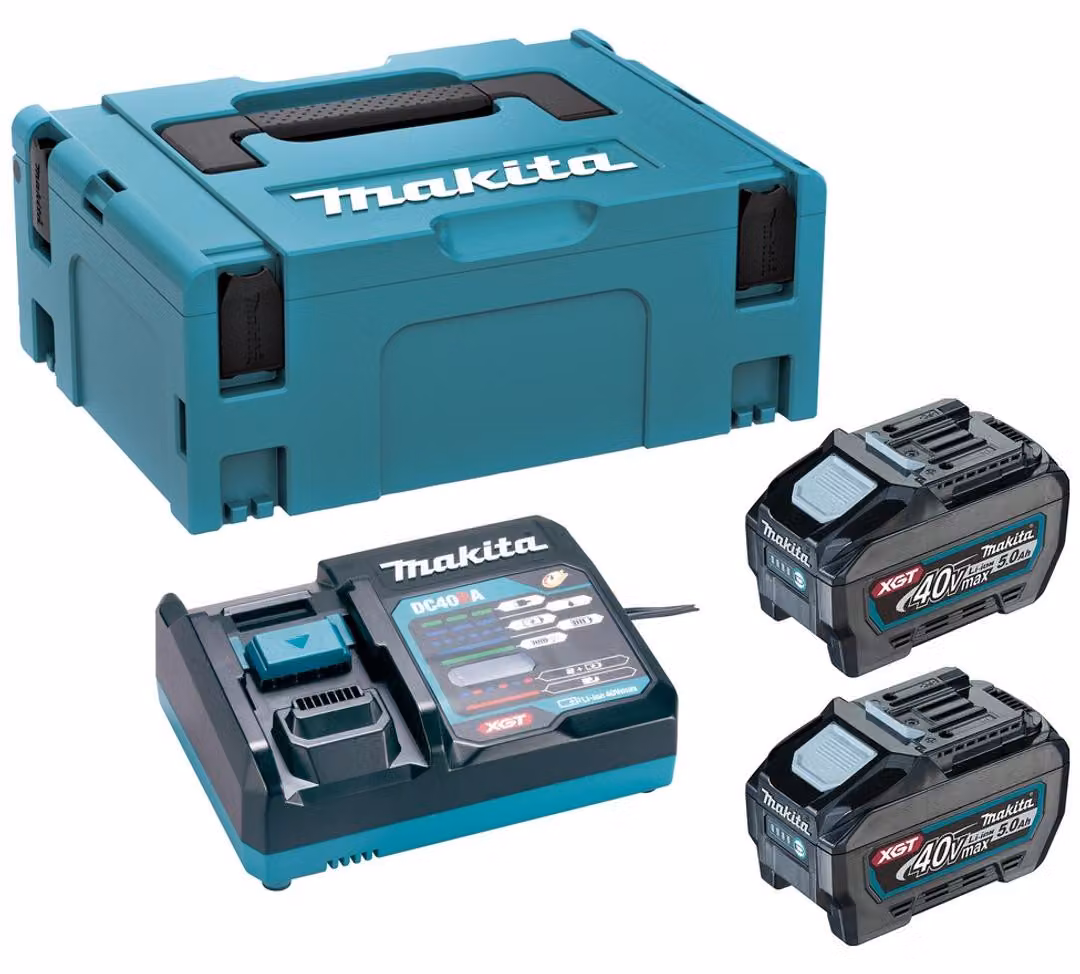 Kit di alimentazione Makita XGT 40V max. composto da: - 2 batterie da 5,0 Ah - 1 batteria XGT 40V max. da 5,0 Ah - 1 custodia MAKPAC 2