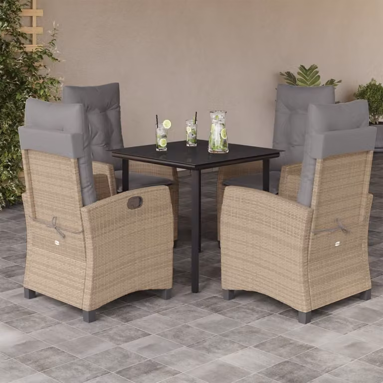 Maison Exclusive - Set Pranzo da Giardino 5 pz con Cuscini Beige Misto Polyrattan