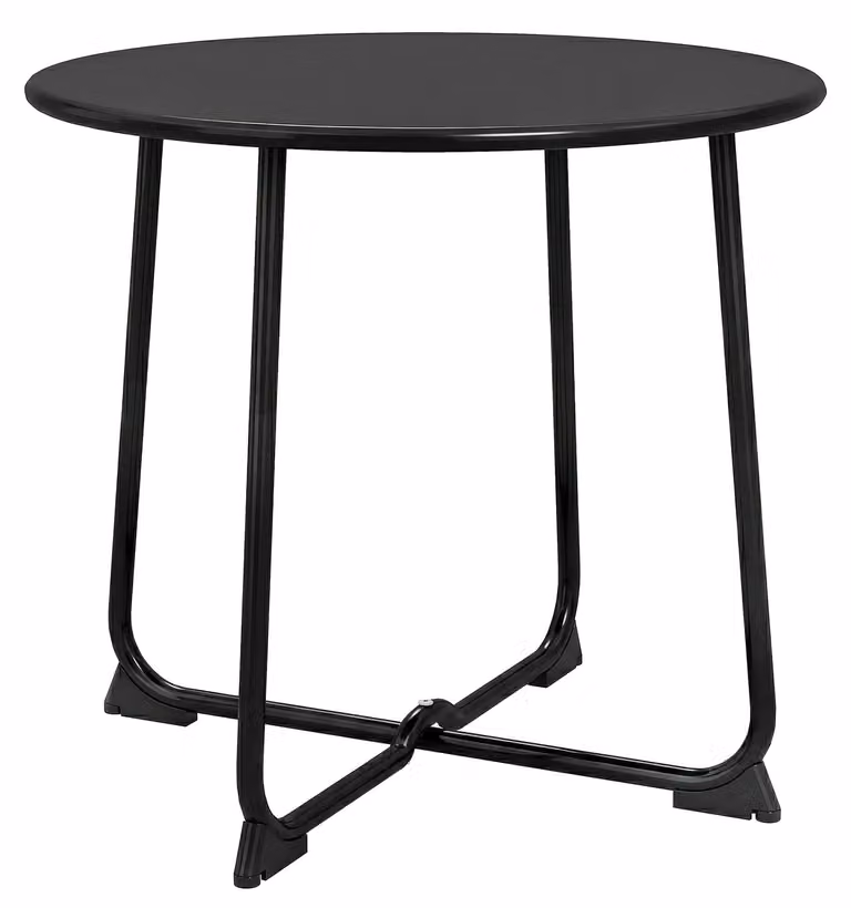 Tavolino da Caffè da Esterno Ø50 cm con Base a X e Piedini Antiscivolo in Metallo Nero