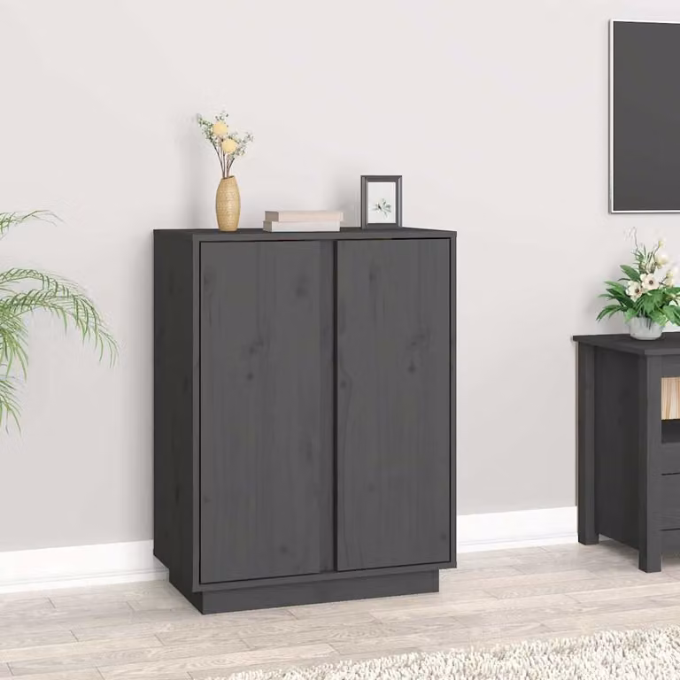 Credenza vidaXL in legno massello di pino grigio, L 60 cm, P 35 cm, H 80 cm