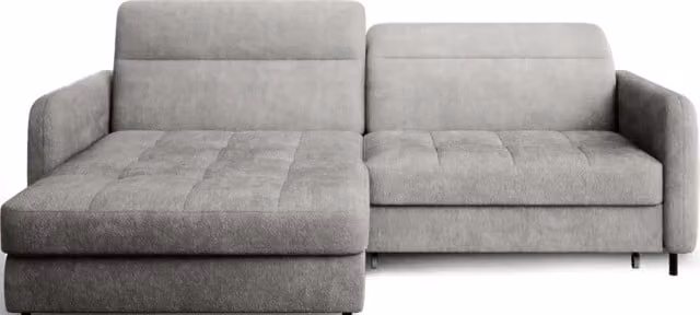 Divano ad angolo con funzione letto MEUBLORAMA modello GOUMSI colore grigio, con poggiatesta regolabile e contenitore, L/P/H: 228 x 165 x 128 cm – 1