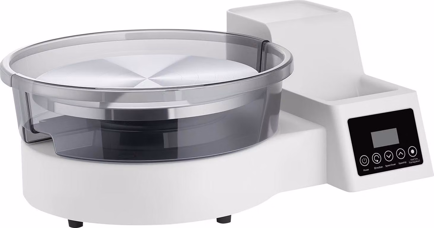 SucceBuy Tornio elettrico da 450 W, tornio da vasaio con piatto girevole in alluminio da 28 cm, pedale e velocità regolabile da 30 a 300 giri/min, robusto alloggiamento in PP, ideale per l'arte dell'argilla fai da te e per i principianti, bianco