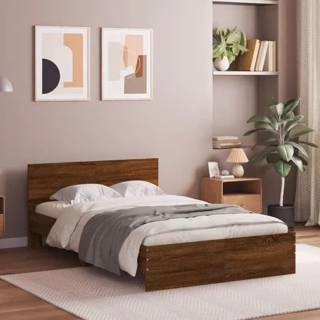 Giroletto con Testiera-Struttura Letto con testiera Rovere Marrone 120x190 cm