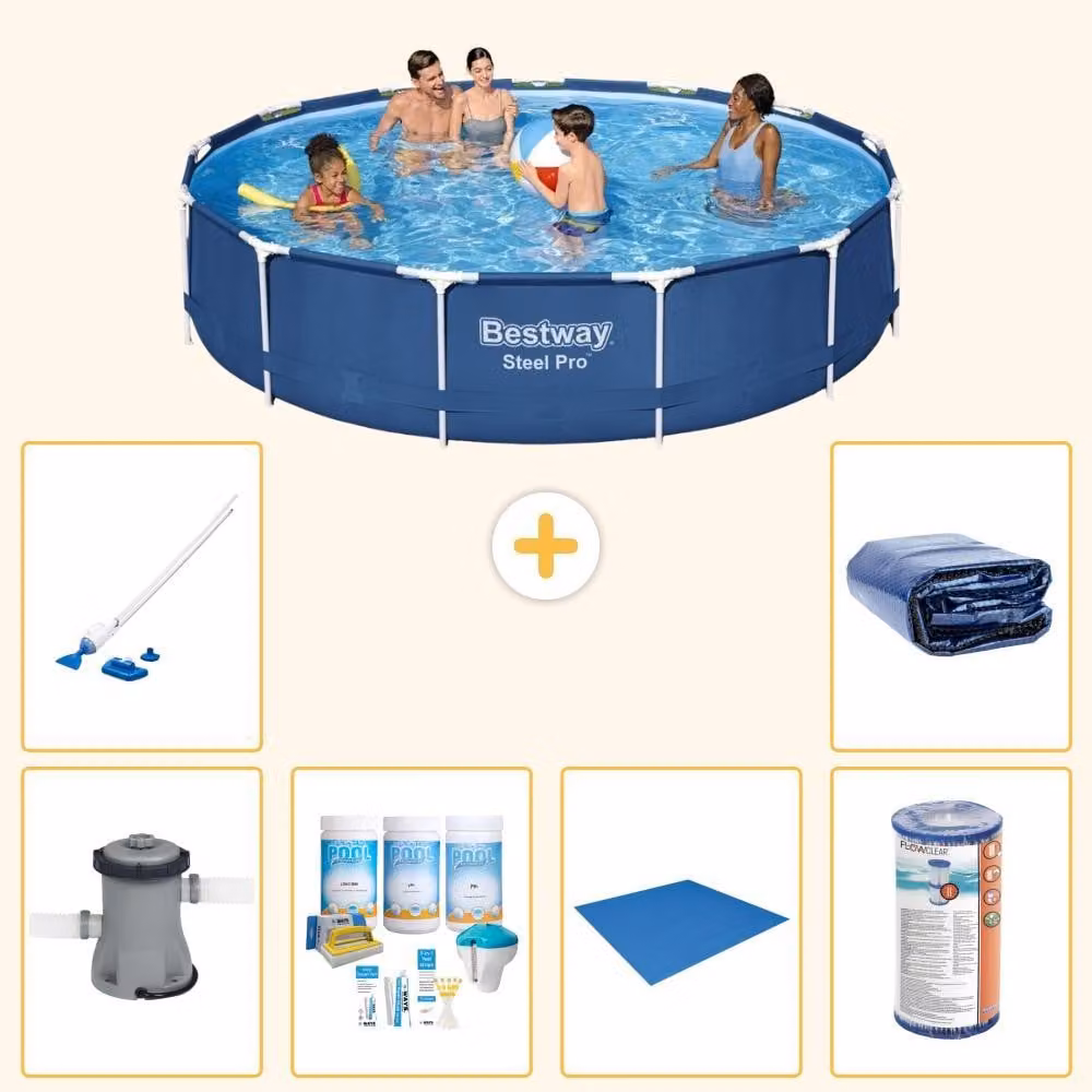 Bestway Steel Pro, piscina in acciaio, forma rotonda - 396x84 cm - composta da 7 elementi, modello S21620