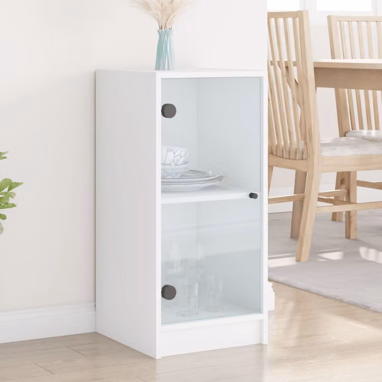 Mobile vidaXL con ante in vetro bianco per soggiorno e sala da pranzo L/P/H: 35 x 37 x 75,5 cm
