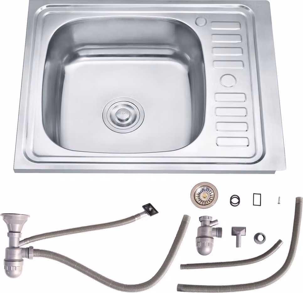 Lavello da cucina in acciaio inox 60×50 cm Lavello da incasso a sinistra con sgocciolatoio, sifone