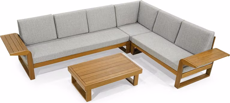 Hellgraue Gartenmöbel Holzmöbel Edles Ecksofa Couchtisch 2tlg Garnitur
