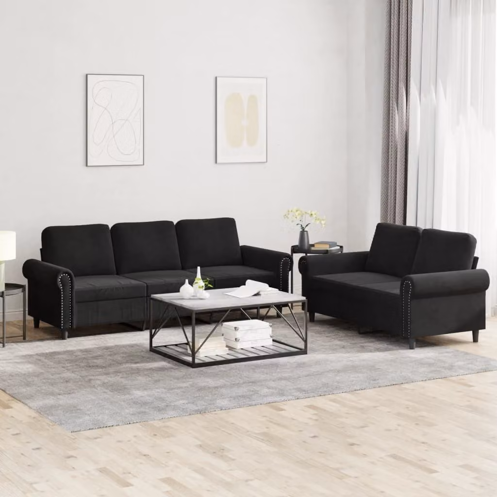 Maison Exclusive - Set divano a 2 posti con cuscini in velluto nero