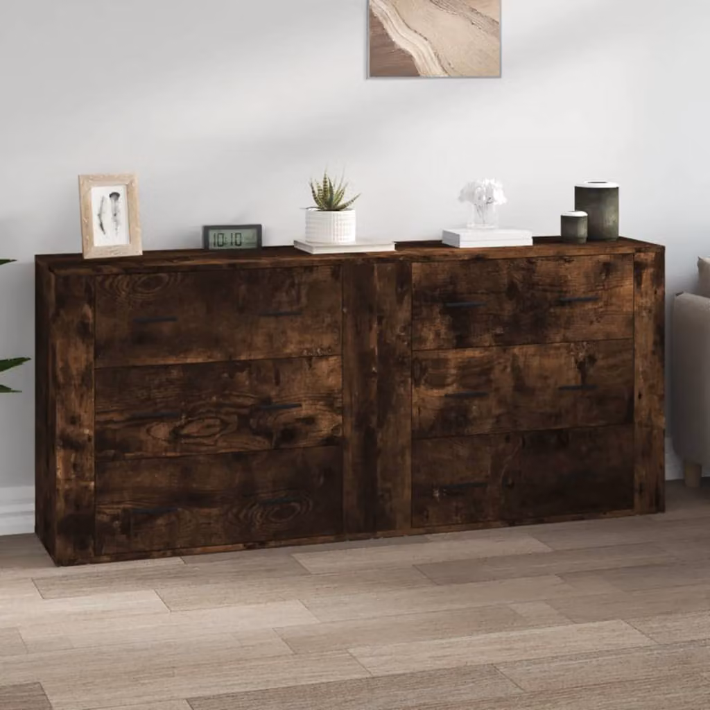Set di 2 credenze vidaXL in legno multistrato Rovere Fumo, colore marrone, sospese a parete