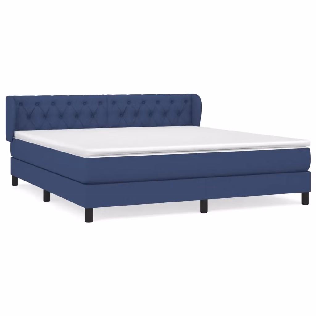vidaXL Giroletto a Molle con Materasso Blu e Bianco in Tessuto L/P/H: 160 x 200 x 88 cm – 2