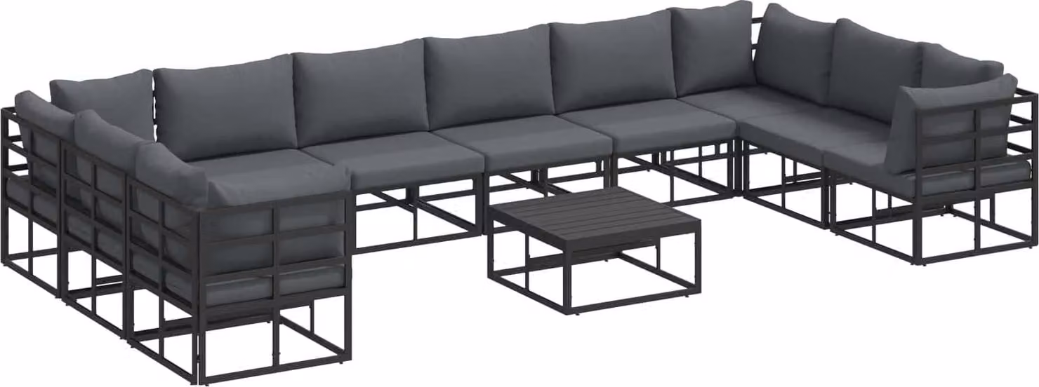 Set Divano da Giardino con cuscino 11 pcs Nero Alluminio