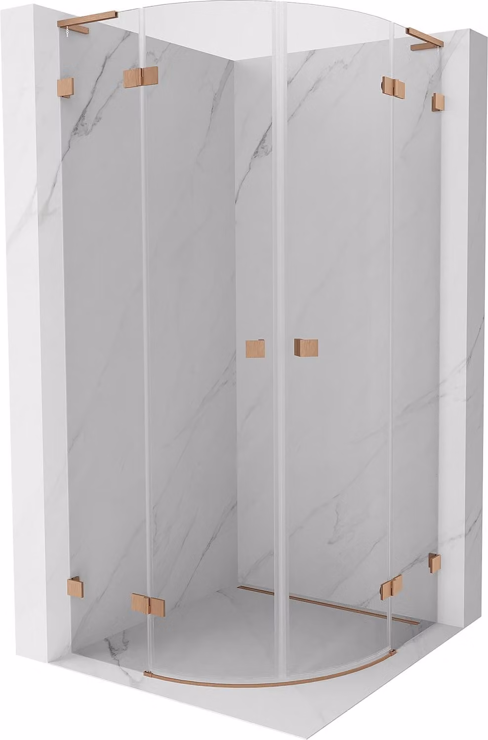 Mexen Lunar L cabina doccia semicircolare apribile 100 x 100 cm, trasparente, rame spazzolato - 833L-100L-100P-65-00