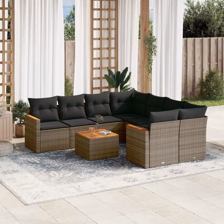 Maison Exclusive - Set Divano da Giardino 9 pz con Cuscini Grigio in Polyrattan