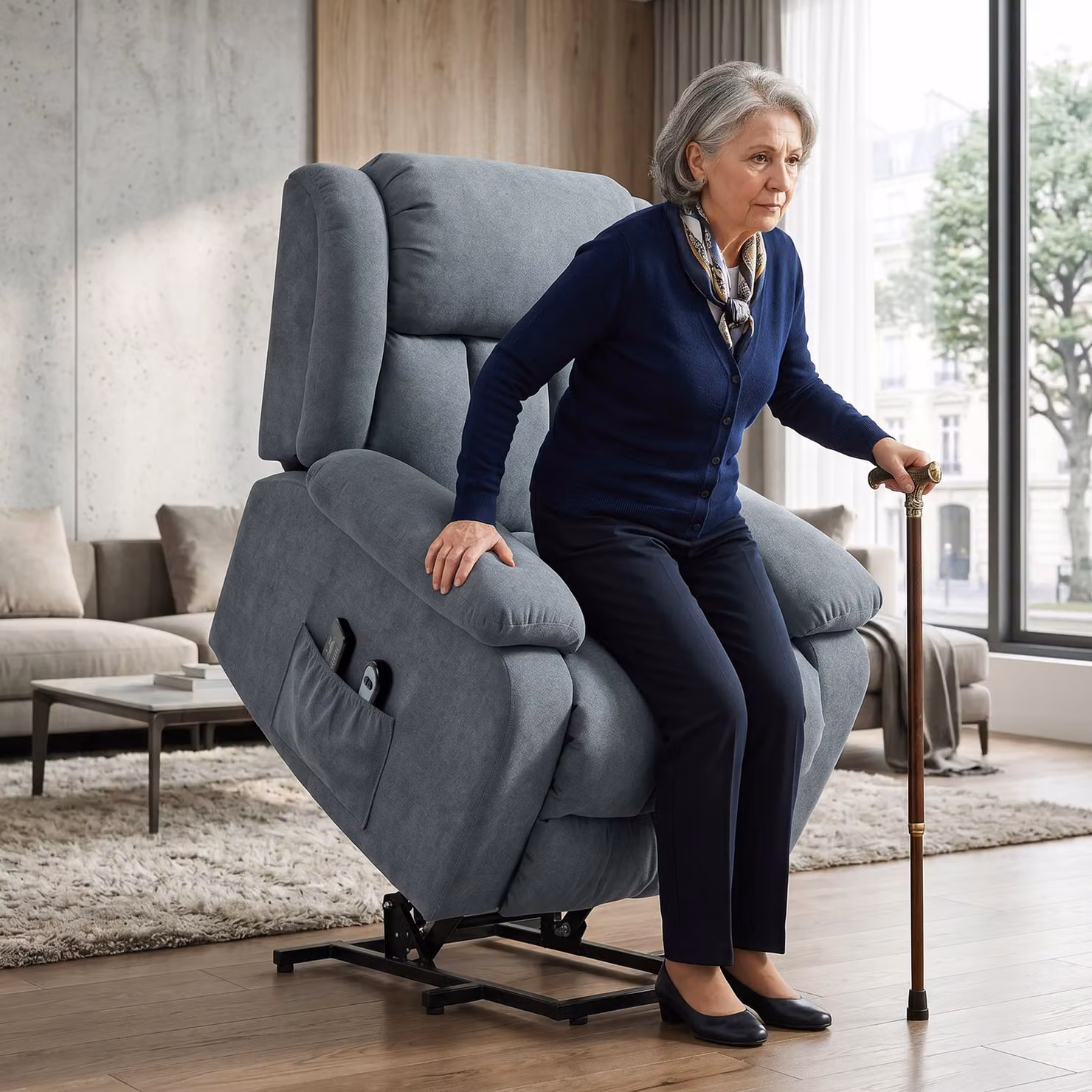 Poltrona Elettrica Alzapersona e Reclinabile HOMCOM in Tessuto Effetto Lino con Poggiapiedi, Grigio – 2