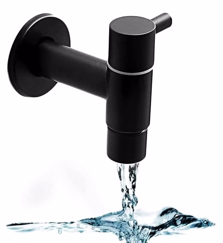 Rubinetto a parete nero, in acciaio inossidabile, per bagno, cucina, giardino, confezione singola
