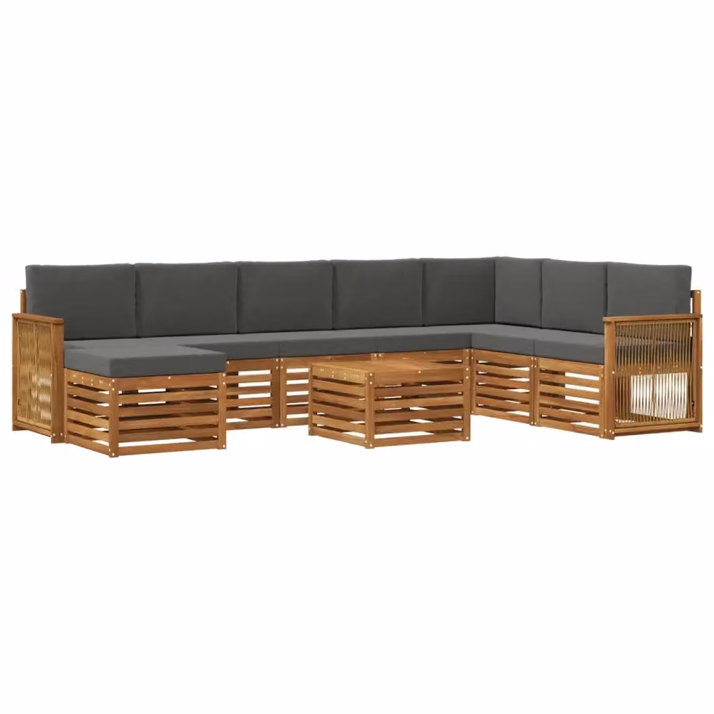 Set di divani da esterno moderno vidaXL in legno di acacia, 9 pezzi, colore naturale e antracite con cuscini beige – 2