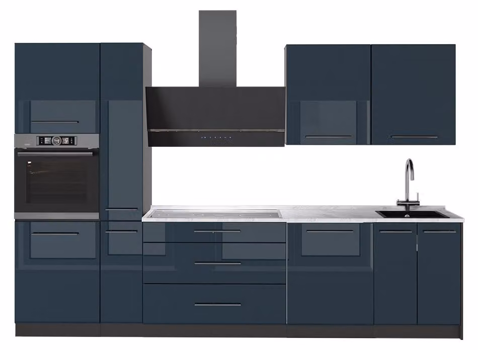 Cucina componibile Vicco Fame-Line Blu scuro lucido/Antracite 310 cm, PL Marmo, Model 64271