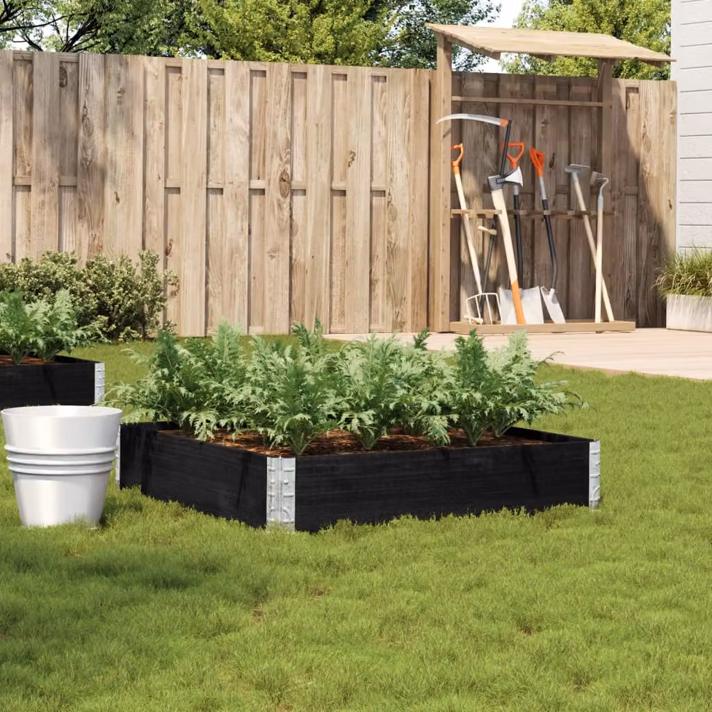 Fioriera da giardino vidaXL in legno di pino massello, colore nero, L 100 cm x P 100 cm x H 21,5 cm