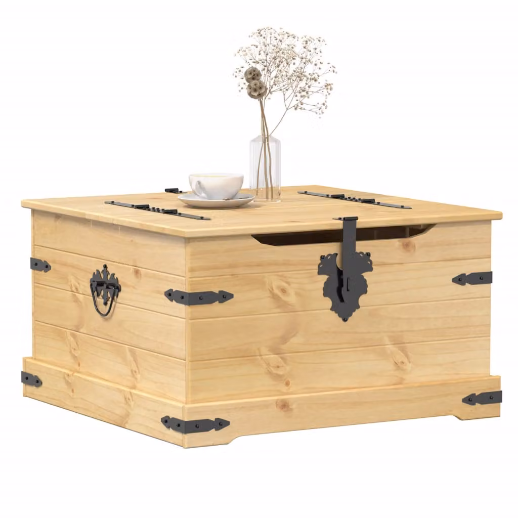 Scatola Portaoggetti Corona vidaXL in Legno di Pino Massello, Stile Rustico, Marrone/Beige, L 78 x P 78 x H 45 cm