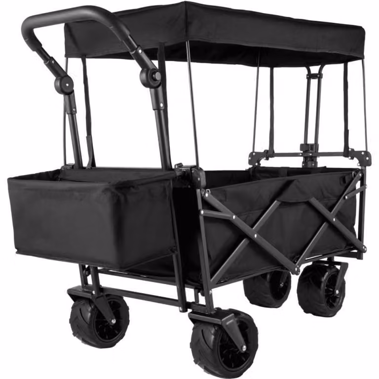 Carrello multifunzionale con copertura e grandi ruote adatte a qualsiasi terreno