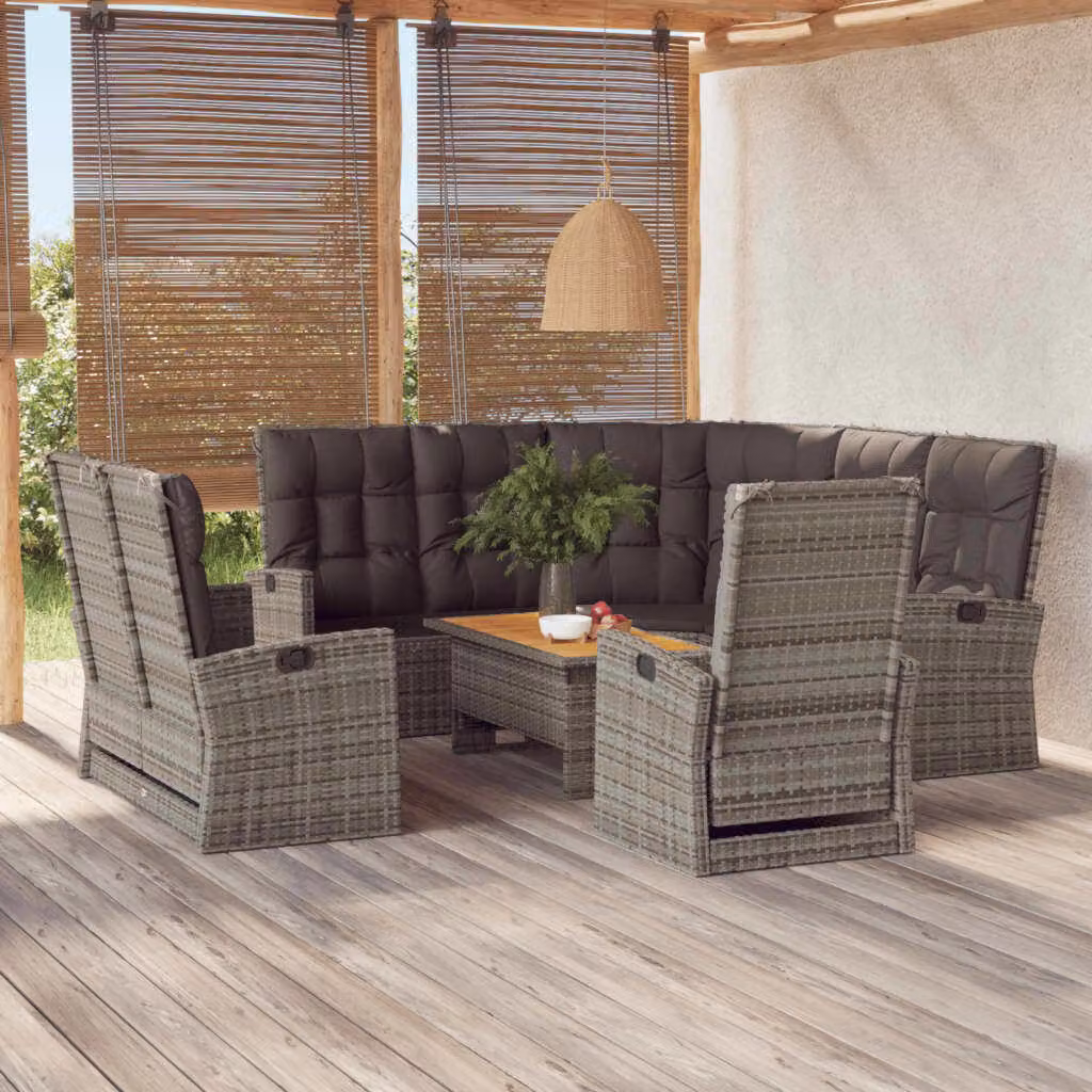 The Living Store Set salotto da giardino 4 pezzi con cuscini in poly rattan grigio