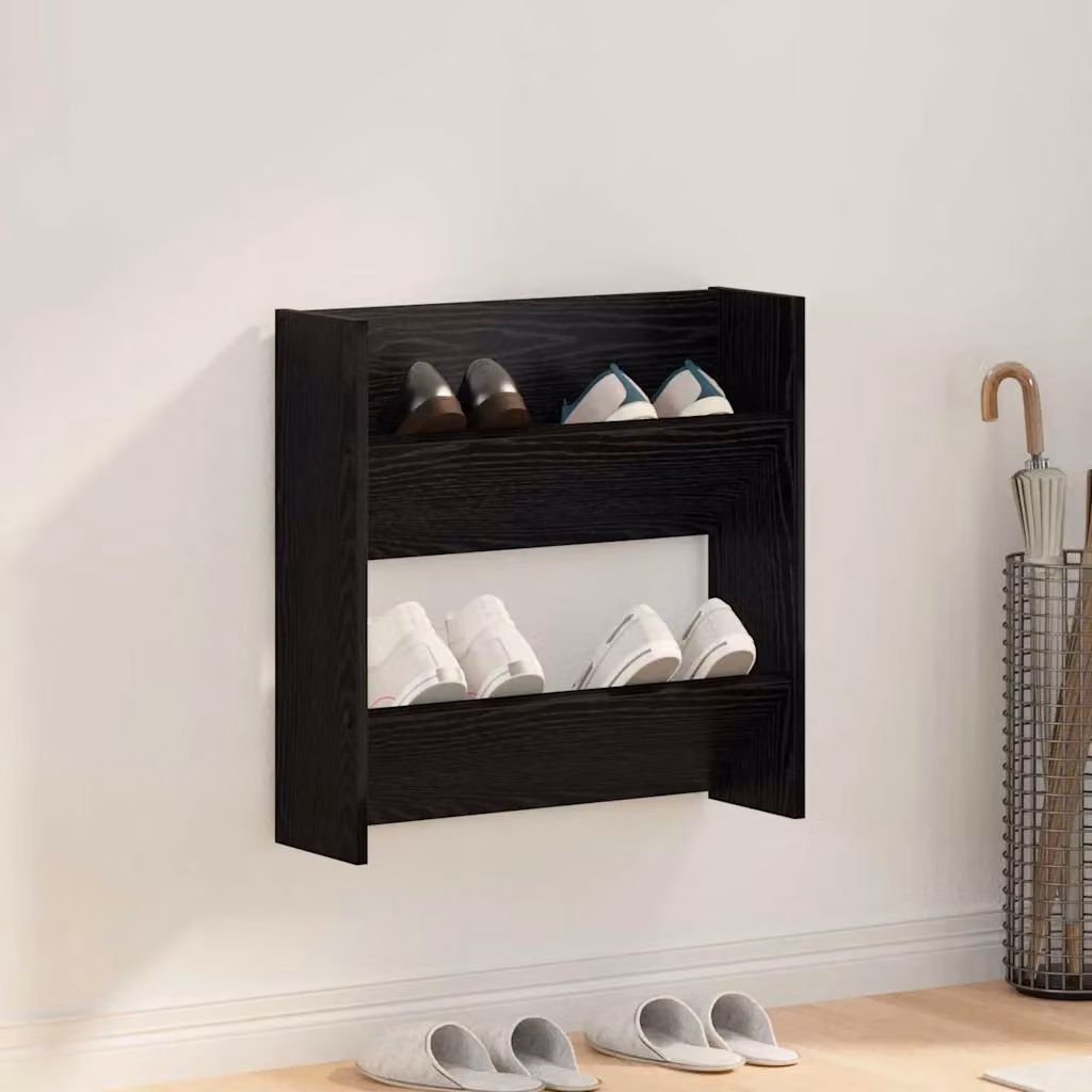 Scarpiera moderna vidaXL nera in legno e MDF da appendere al muro L 60 x P 18 x H 60 cm