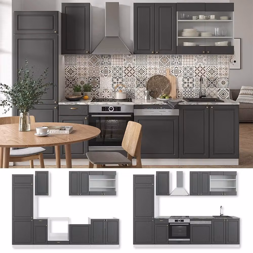 Cucina componibile moderna Vicco Fame-Line colore antracite, oro e bianco, larghezza: 300 cm, senza piano di lavoro – 2