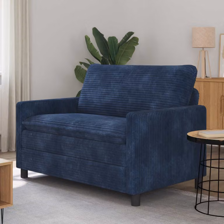 Divano moderno vidaXL in tessuto blu con struttura in metallo per il tuo soggiorno L: 126 cm, P: 81 cm, H: 87,5 cm