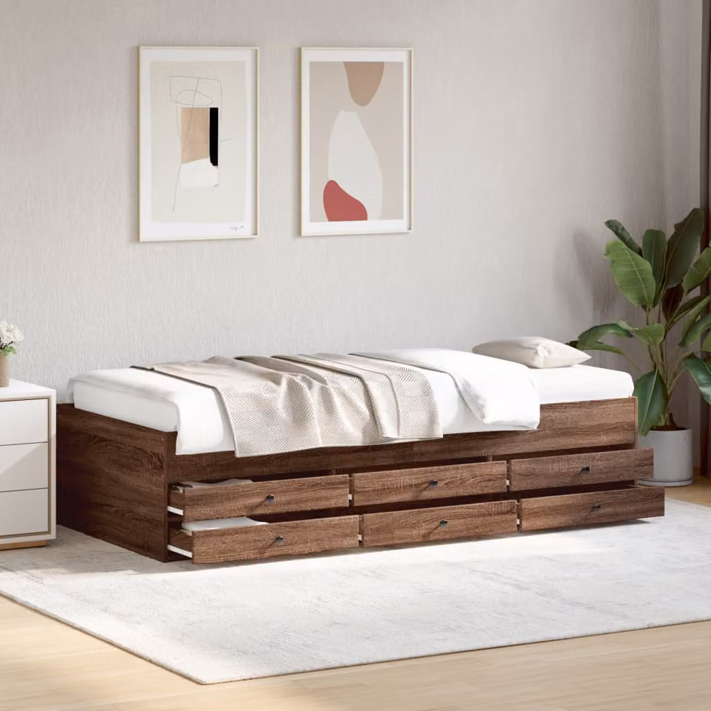 vidaXL Divano Letto Moderno con Cassetti in Legno Marrone L: 193 cm, P: 78 cm, H: 45,5 cm