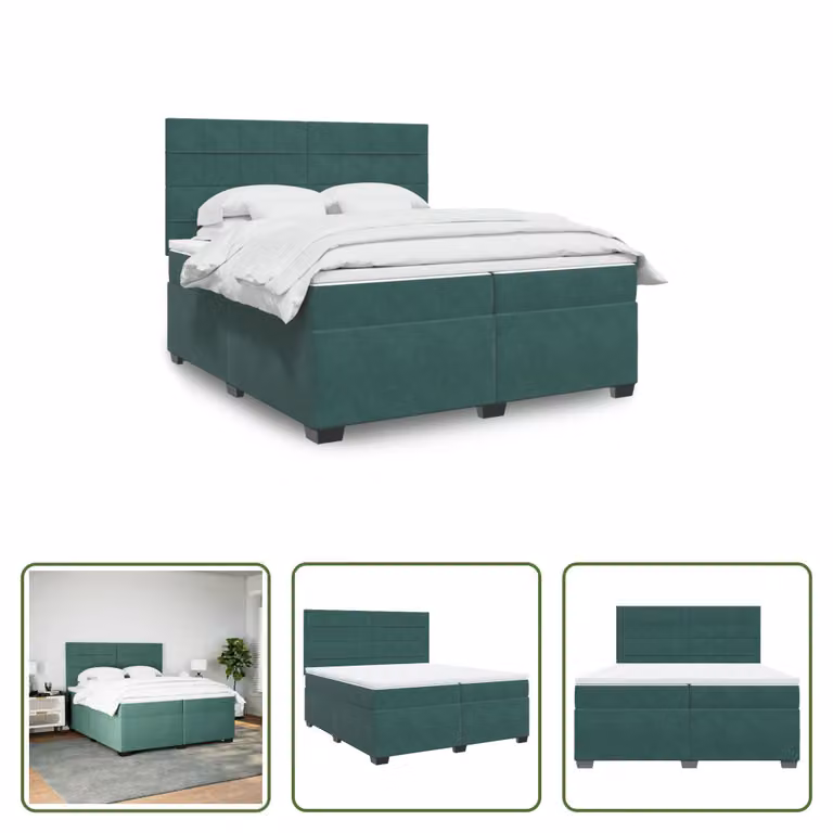 The Living Store Letto a molle con materasso verde scuro 200x200 cm in velluto