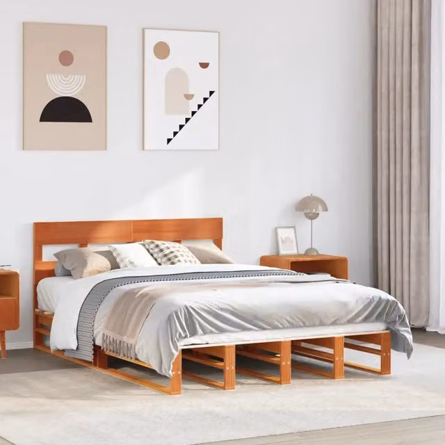 Letto senza Materasso-Struttura Letto Marrone Cera 160x200 cm in Legno di Pino 476739