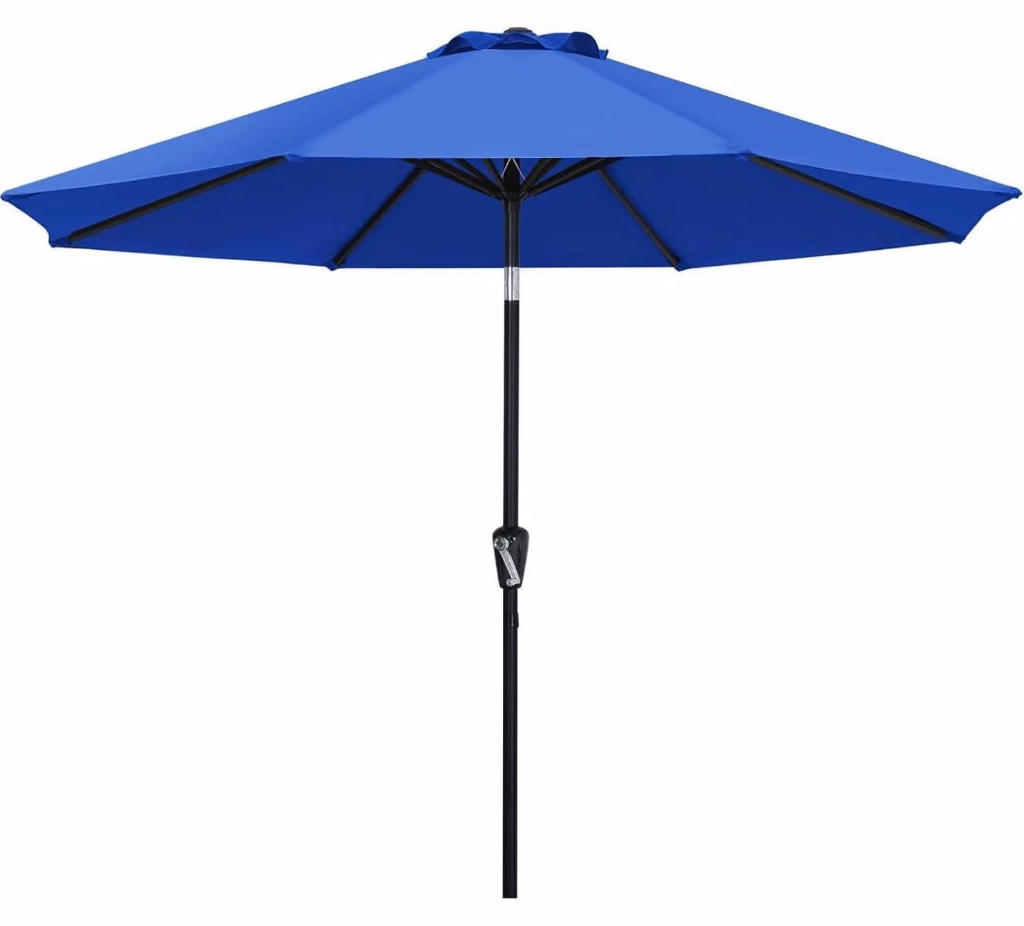 Ombrellone da esterno, diametro 270 cm, colore blu reale, tessuto idrorepellente, struttura in alluminio, meccanismo a manovella, funzione di inclinazione
