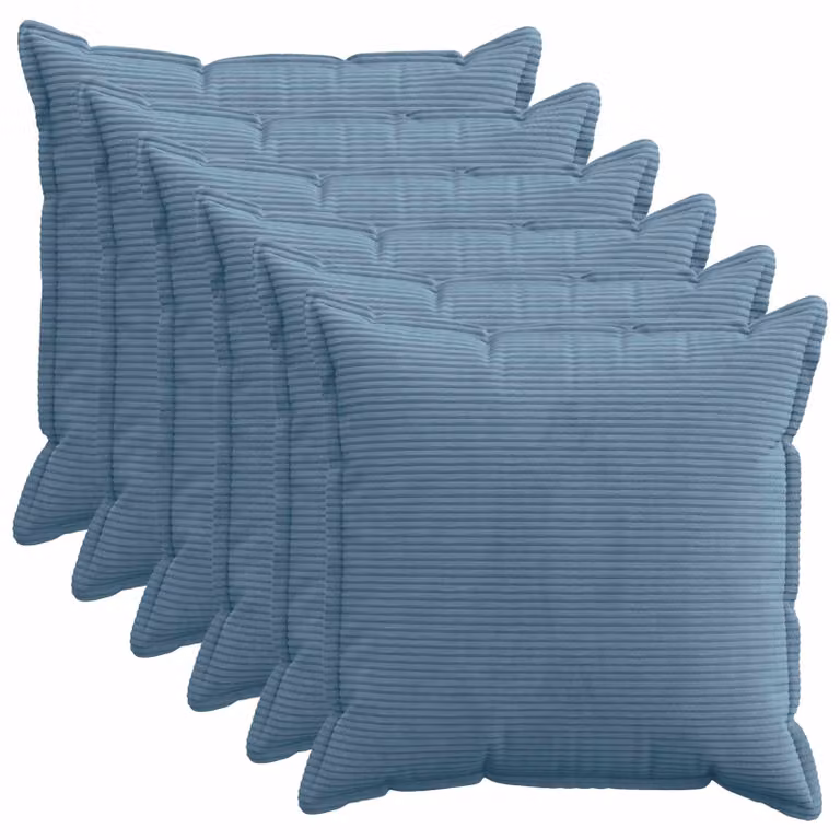 Set di 6 federe vidaXL HOUTEN in velluto a coste blu, 80 x 80 cm