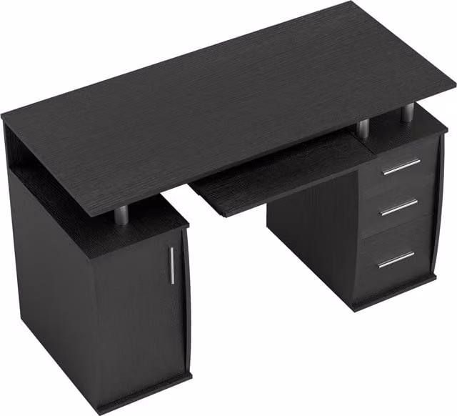 Scrivania per computer HOMCOM moderna con vassoio tastiera e 3 cassetti, colore nero, L: 120 cm, P: 55 cm – 1