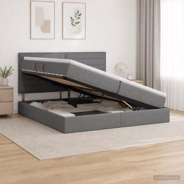 Letto con contenitore vidaXL in tessuto Grigio con illuminazione LED e porte USB, L/P: 200 x 200 cm