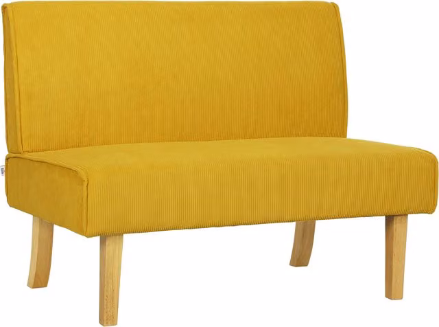 Divano a due posti HOMCOM in velluto a coste giallo con gambe in legno massiccio per soggiorno, camera da letto o ufficio