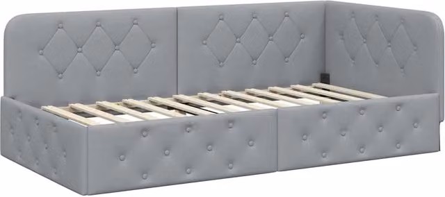 Letto singolo | Letto per adulti | Cornice del letto ad angolo Grigio chiaro 90 x 200 cm Tessuto