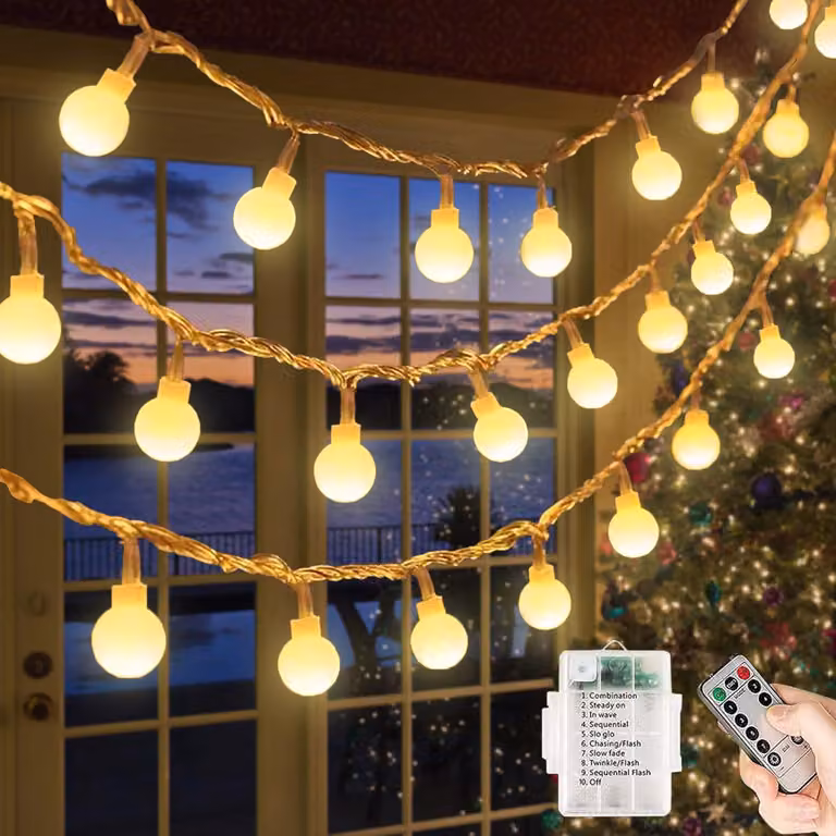 Catena luminosa a LED, 5 metri, 40 LED bianco caldo, alimentazione a batteria, grado di protezione IP65