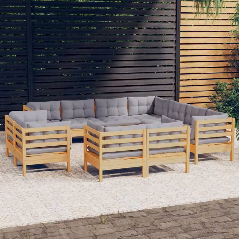Maison Exclusive - Set Divani da Giardino 11 pz con Cuscini Grigi Massello di Pino