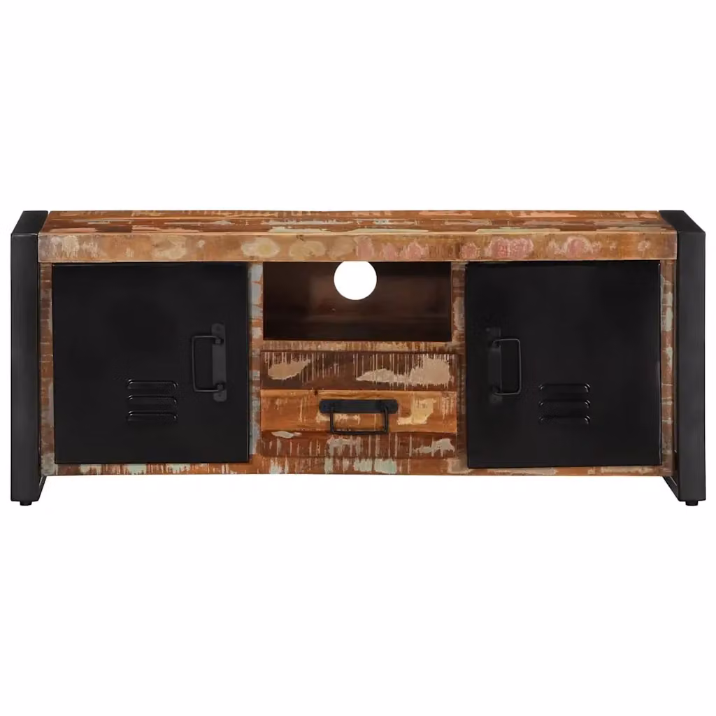 Mobile TV in legno massello di recupero stile industrial, L: 100 cm, P: 30 cm, H: 40 cm – 2