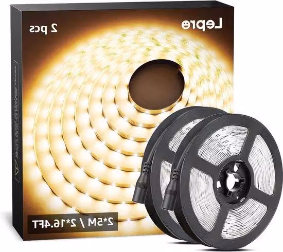 Strisce LED 5 metri, bianco caldo - 2 pezzi - 12 V - autoadesive - flessibili - decorazioni luminose per TV, giardino, Natale, locali, feste - arredamento d'interni e decorazioni per esterni
