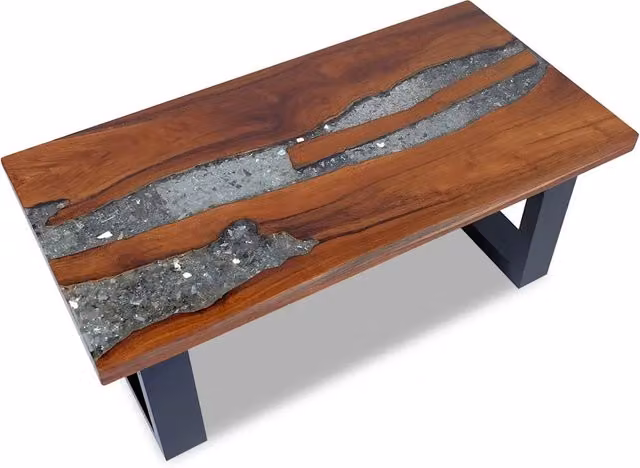 Tavolino da Salotto-Tavolino da soggiorno in Legno di Teak e Resina 100x50 cm