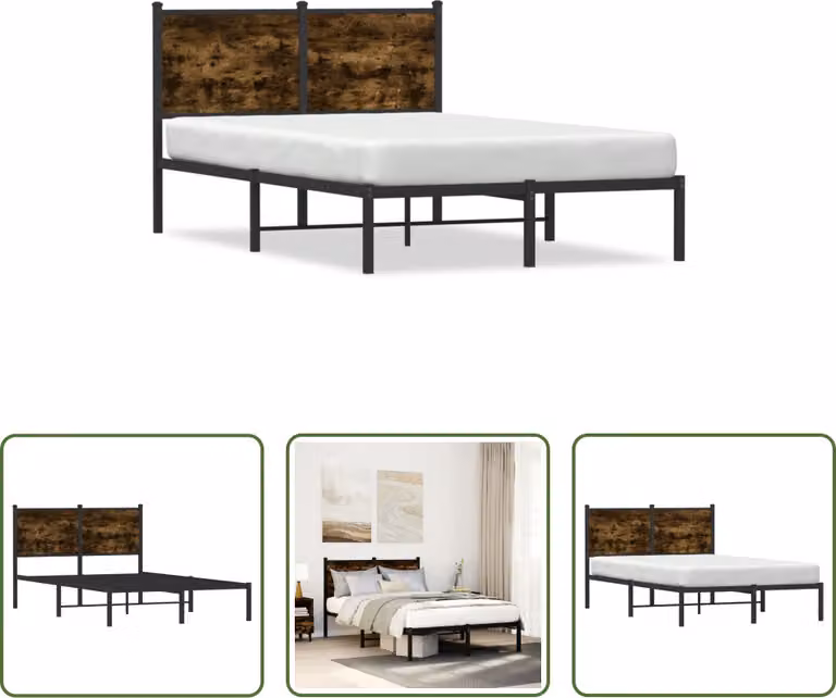 The Living Store Struttura letto con testiera in metallo rovere fumé 120x190 cm
