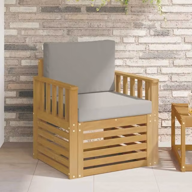 Set di 2 divani da esterno moderni vidaXL in legno di acacia laccato con sedute imbottite in tessuto bianco e grigio