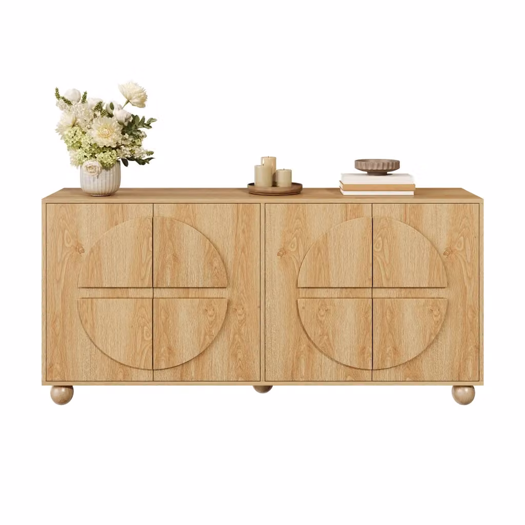 Credenza con 4 ante e ripiani regolabili in MDF beige per soggiorno, sala da pranzo o ingresso - L: 160 cm, P: 38 cm, H: 76 cm – 2